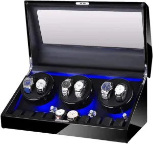 Automatic Watch Winder Box for 6 Watch   10 Storage Wood Shell Piano Paint Finish Built-in Illumination Quiet Motor Watch Winder Watch Winder Watch Box Storage (B A)