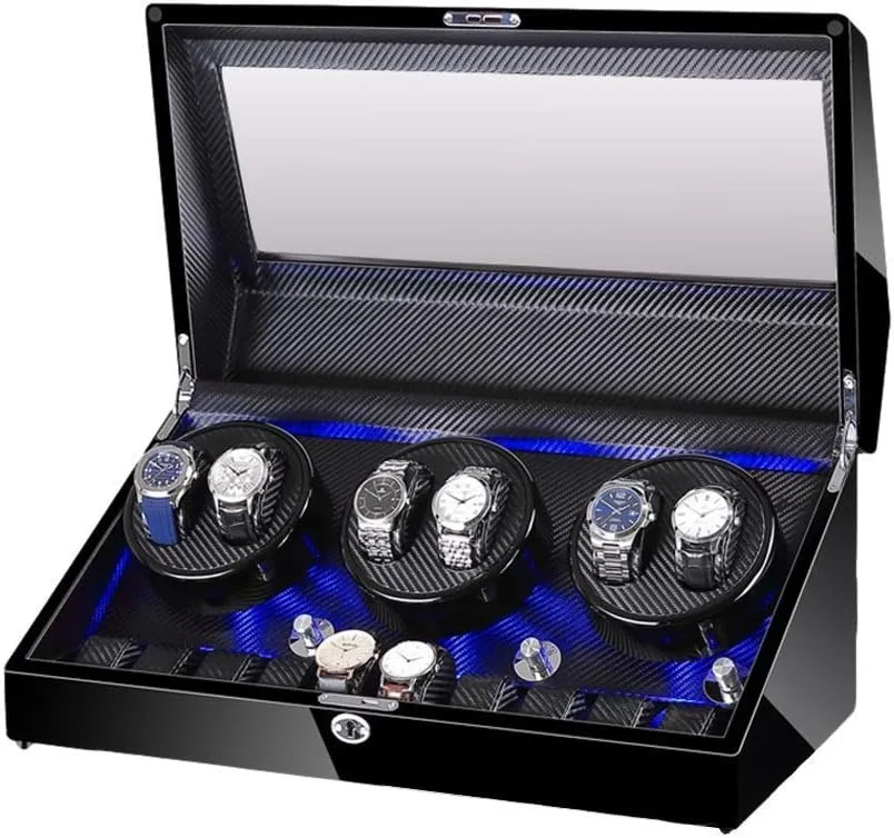 Automatic Watch Winder Box for 6 Watch   10 Storage Wood Shell Piano Paint Finish Built-in Illumination Quiet Motor Watch Winder Watch Winder Watch Box Storage (D A)