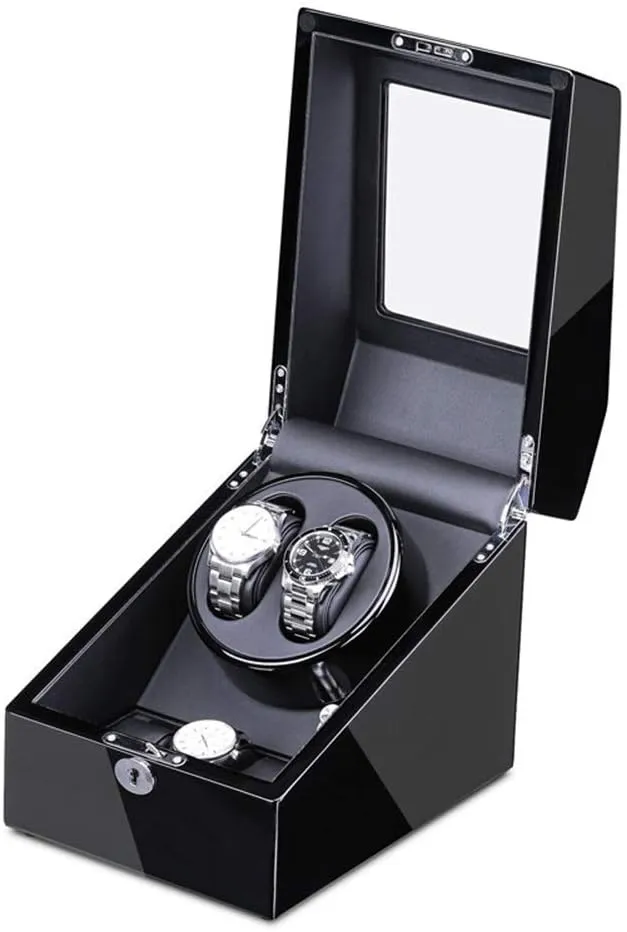 Automatic Watch Winder for 2 Watches   3 Storage Quiet Motor Adapter and Battery Powered Wood Shell Piano Paint Exterior Watch Winder Watch Winder Watch Box Storage (B A)