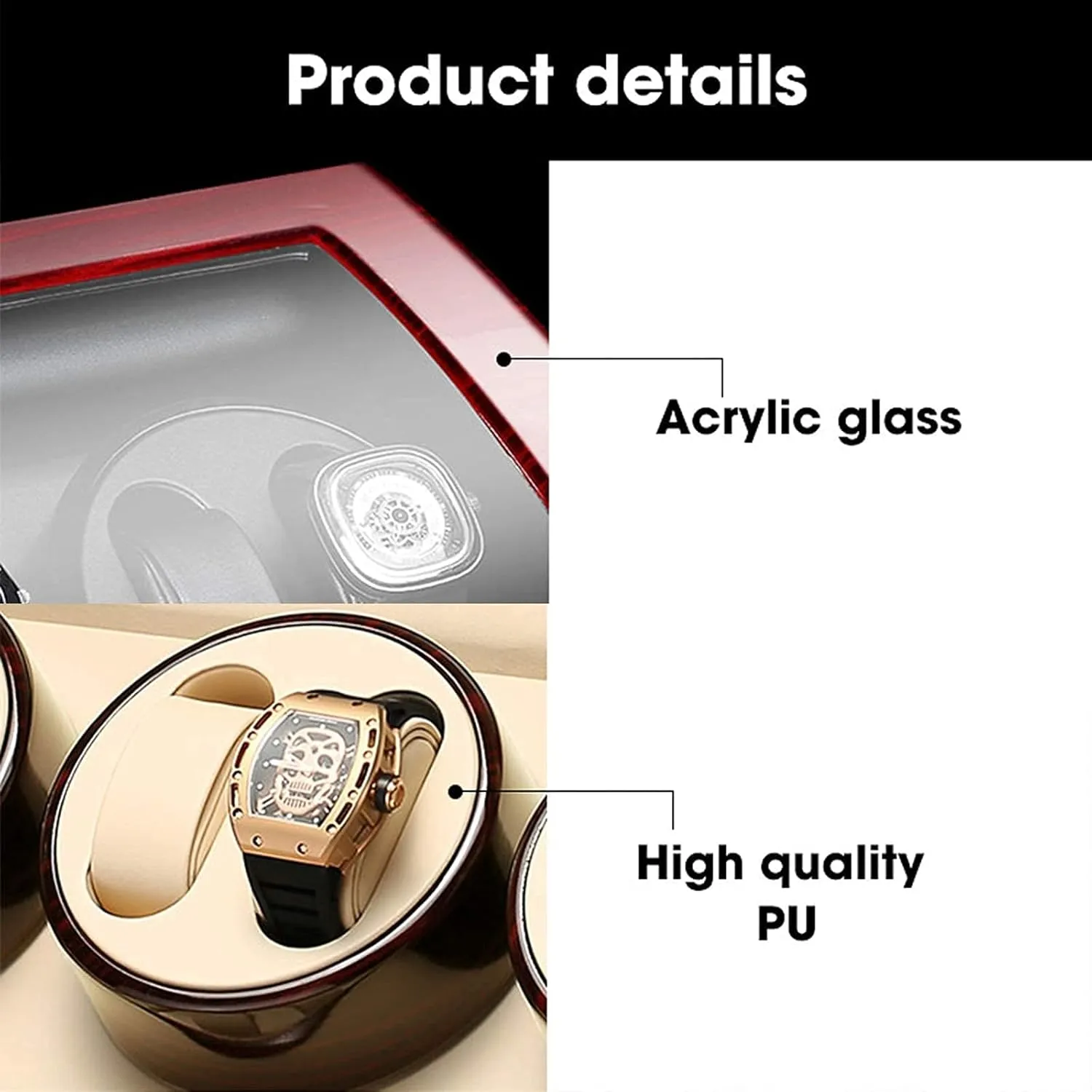 Automatic Watch Winder Storage Display Watch Box Black Piano Finish Glass Top Leather Lining Quiet Motor