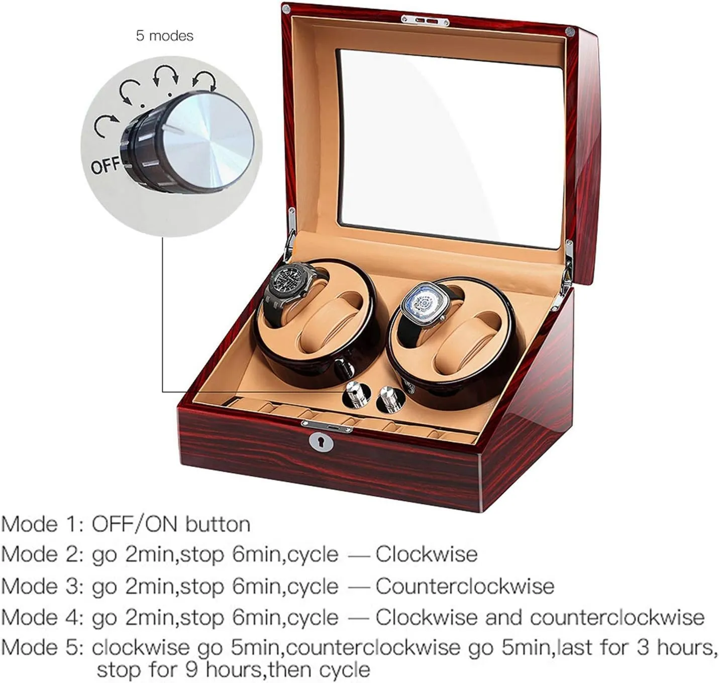 Automatic Watch Winder Watch Storage Box Wood Shell Piano Paint Exterior Dual Power Supply Quiet Motor (White 4 6)