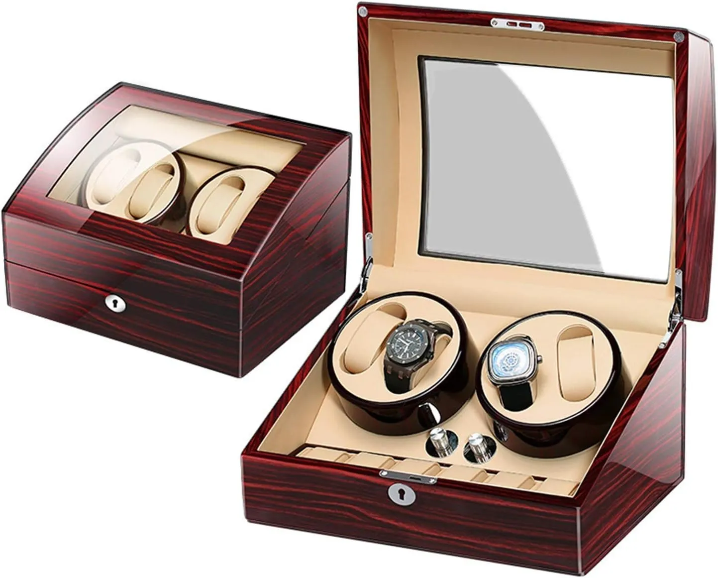 Automatic Watch Winder Watch Storage Box Wood Shell Piano Paint Exterior Dual Power Supply Quiet Motor (White 4 6)