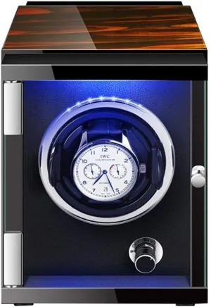Automatic Watch Winder with Quiet Motor 5 Rotation Mode Settings LED Illumination Wood Shell Piano Finish Storag