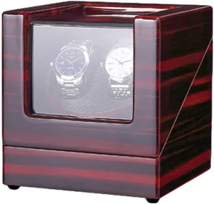 Automatic Watch Winder,Automatic Double Watch Winder Box with Blue LED Light Piano Paint Finish Quiet Motor AC Adapter and Battery Powered (E)