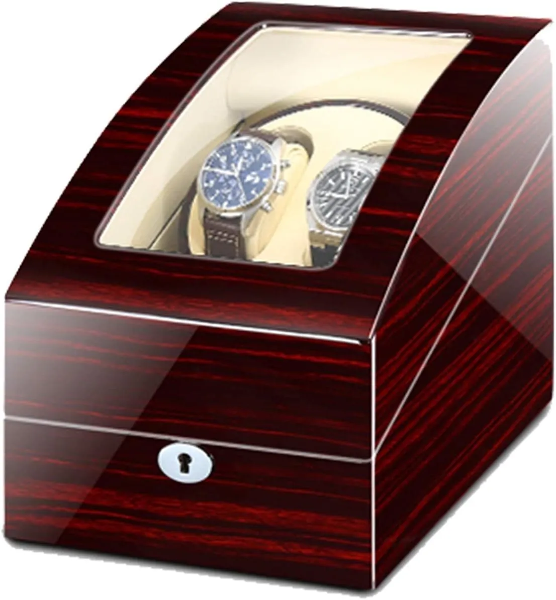 Automatic Wood Watch Winder Display Box 2 3 Storages With Blue Led Light Fit Women Men Watches 5 Rotation Modes,Red White