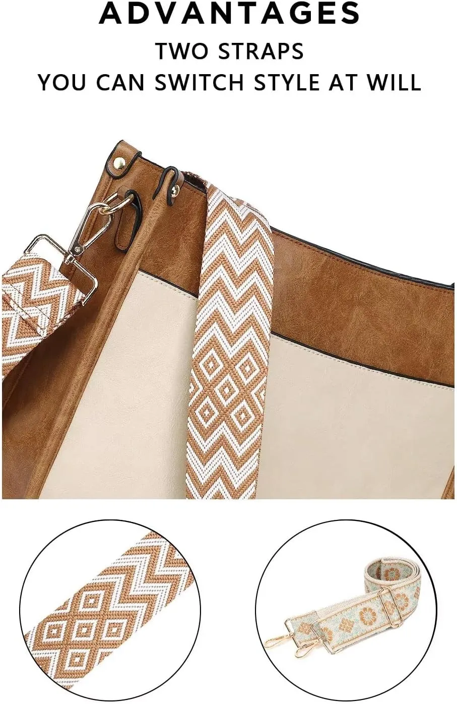 AUYOCO Vegan Leather Crossbody Bags for Women, Crossbody Purse with Guitar Strap Zipped Pockets Handbag Shoulder Bag