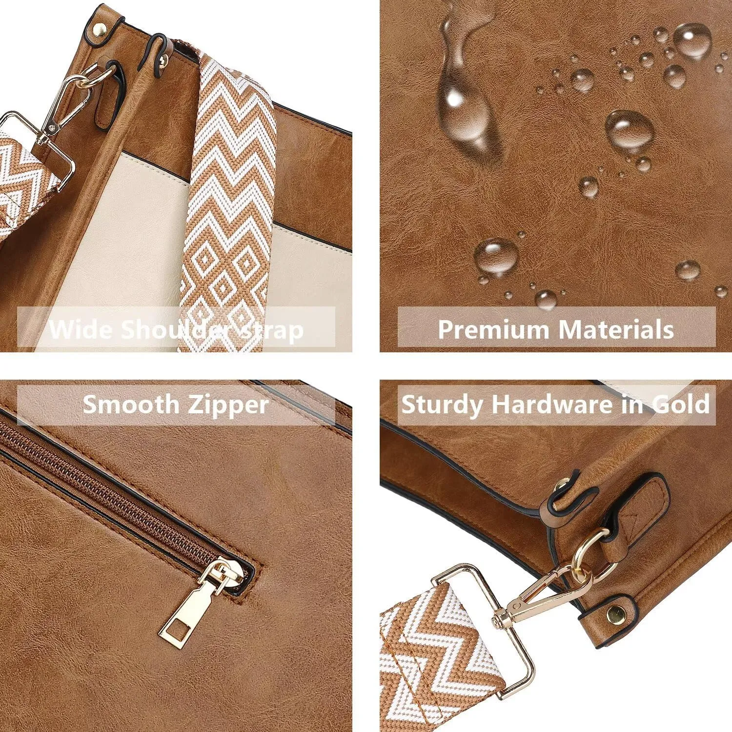 AUYOCO Vegan Leather Crossbody Bags for Women, Crossbody Purse with Guitar Strap Zipped Pockets Handbag Shoulder Bag