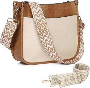 AUYOCO Vegan Leather Crossbody Bags for Women, Crossbody Purse with Guitar Strap Zipped Pockets Handbag Shoulder Bag