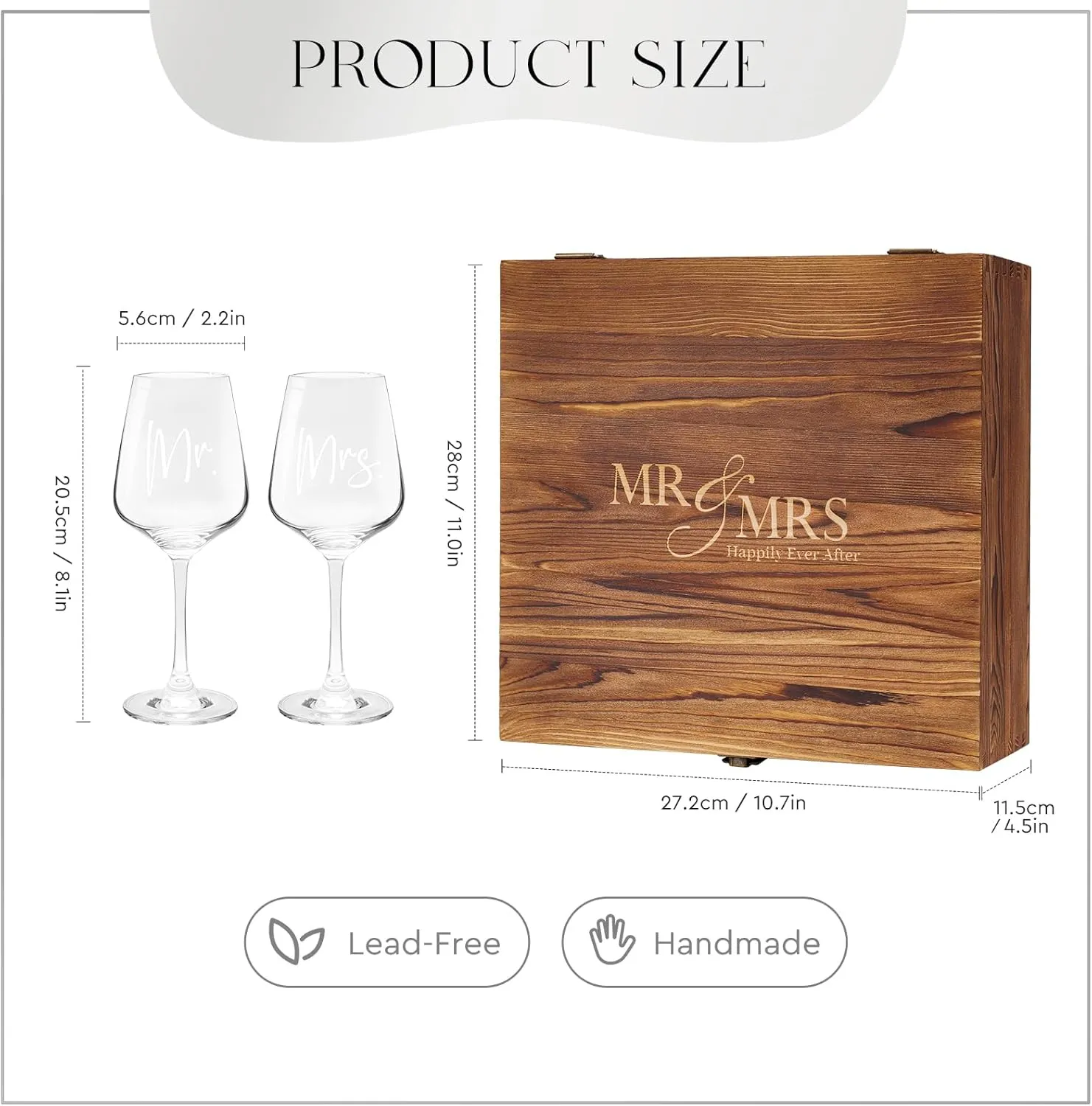 AW BRIDAL Wedding Gifts Bridal Shower Gifts Engagement Gift for Couples Newlyweds Mr & Mrs Wedding Wine Glasses Set of 2 - Wine Opener Wine Stopper with Engraved Wooden Keepsake Box