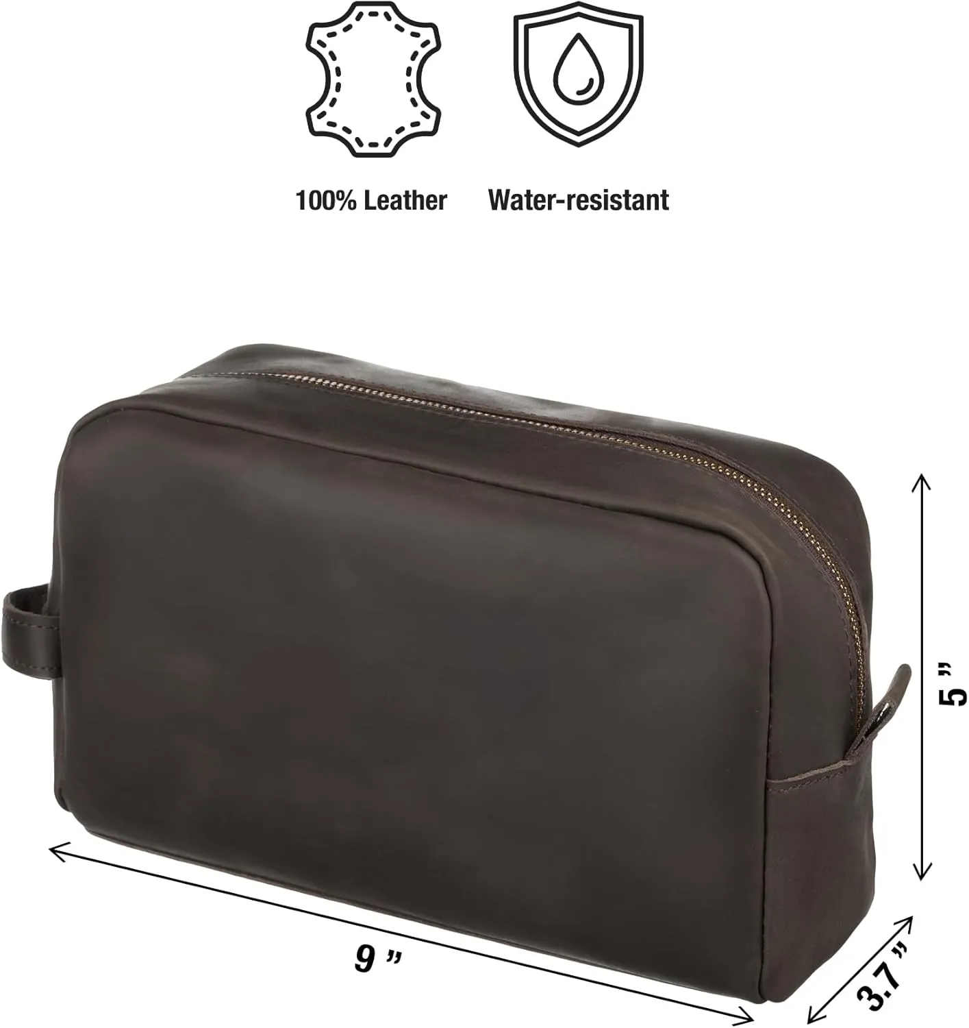 Awesometik Mens Travel Bag Toiletries Organizer Case for Grooming, Toiletry Bag for Men, Travel Essentials Shaving Dopp Kit, Geniune Leather Water Resistant Cosmetic Bag Pouch (Dark Brown)
