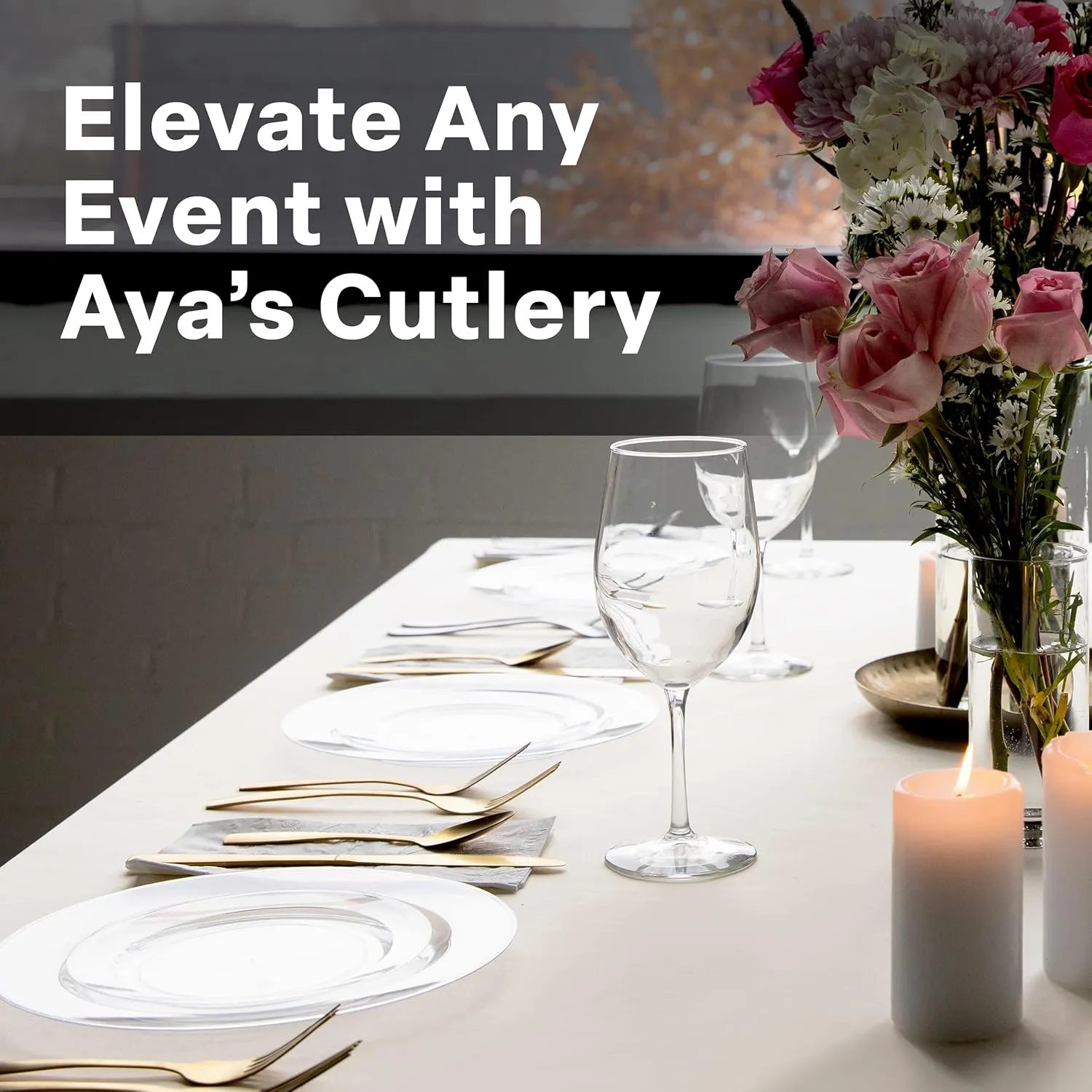 Aya's Cutlery Kingdom 100 Clear Plastic Plates for Party, Heavy Duty Disposable Set of 50 Dinner and 50 Dessert Plates, Elegant Fancy Design for Weddings, Parties, and Special Events