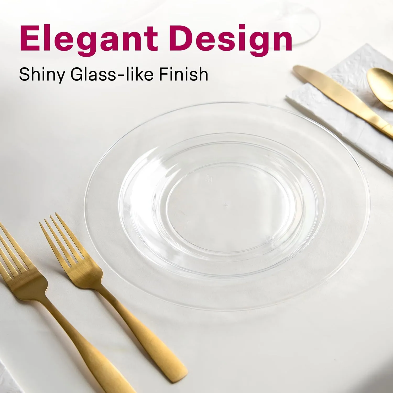 Aya's Cutlery Kingdom 100 Clear Plastic Plates for Party, Heavy Duty Disposable Set of 50 Dinner and 50 Dessert Plates, Elegant Fancy Design for Weddings, Parties, and Special Events