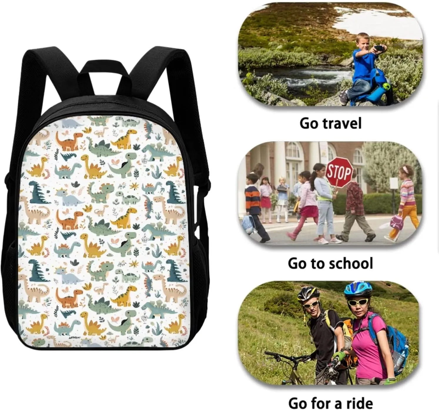 Baby Dinosaur Kids School Bag 5-7 Little Girl Backpack with Lunch Carrying Case and Zip Pencil Pouch Stylish 4 pcs Backpack Set Shoulder Bag with Soft Padding for School Library