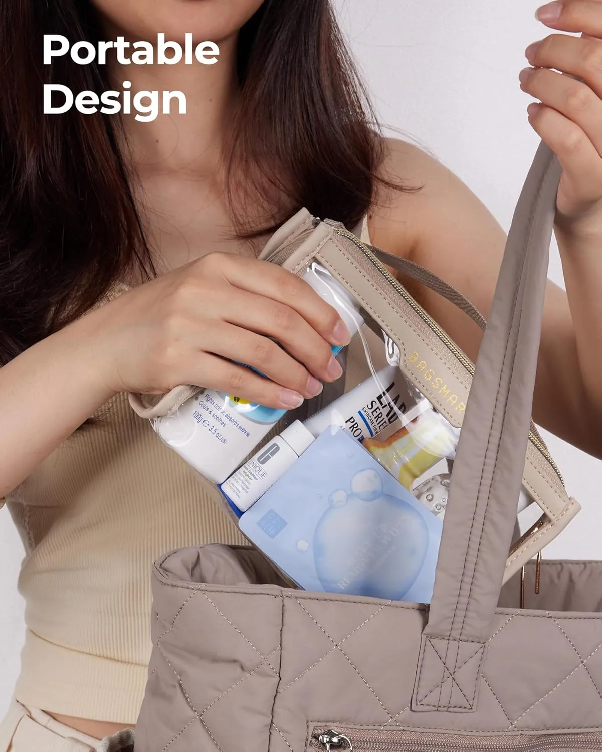 BAGSMART TSA Approved Toiletry Bag, Clear Travel Toiletry Bag, Makeup Cosmetic Pouch Bag for Women Men Carry on Airport Airline Quart Size Compliant Bag Organizer for Travel Essentials-2PCS Khaki
