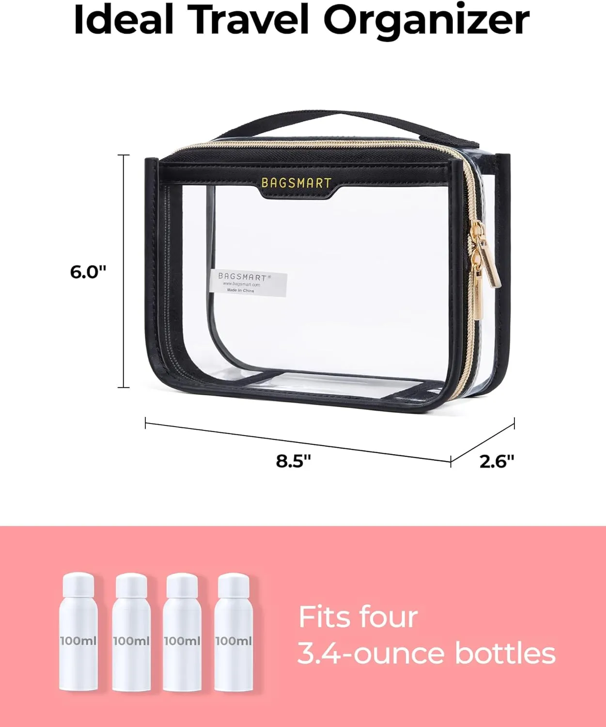 BAGSMART TSA Approved Toiletry Bag, Clear Travel Toiletry Bag, Makeup Cosmetic Pouch Bag for Women Quart Size Compliant Bag Organizer for Travel Essentials (GreyPack of 2)