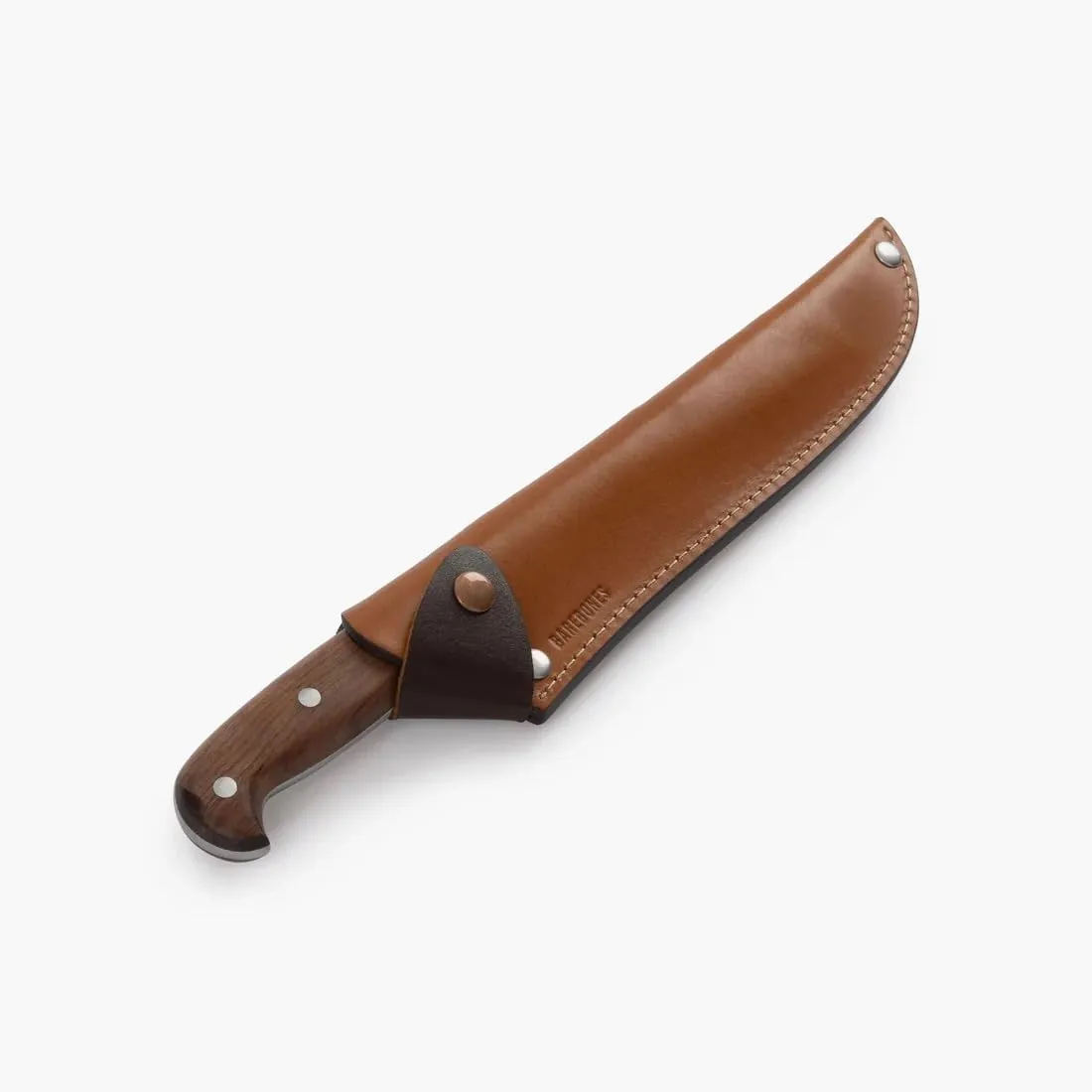 Barebones Wilderness Chef Knife - 8-Inch Stainless Steel Blade, Full Tang, Rosewood Handle, Leather Sheath. Versatile Outdoor and Kitchen Knife for Chopping, Slicing, and Dicing