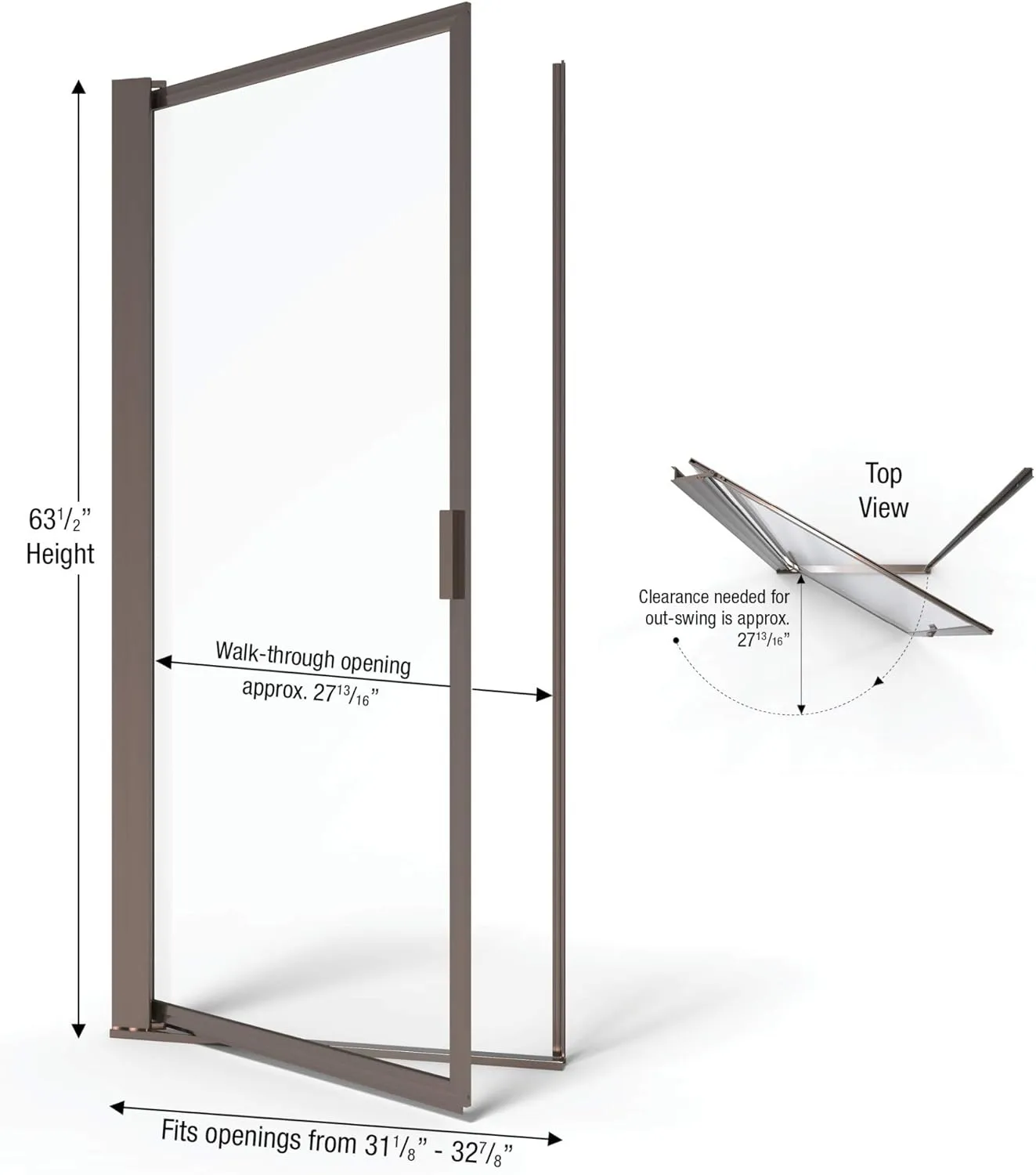 Basco Deluxe 31.125- 32.875 in. Width, Glass Shower Door, Rain Glass, Oil Rubbed Bronze Finish
