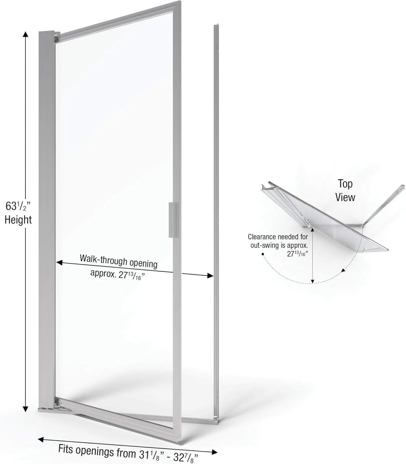 Basco Sopora 31.125- 32.875 in. Width, Pivot Shower Door, Clear Glass, Chrome Finish