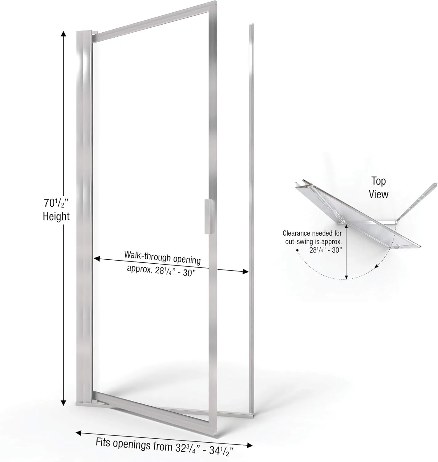 Basco Sopora 32.75- 34.5 in. Width, Pivot Shower Door, Obscure Glass, Brushed Nickel Finish