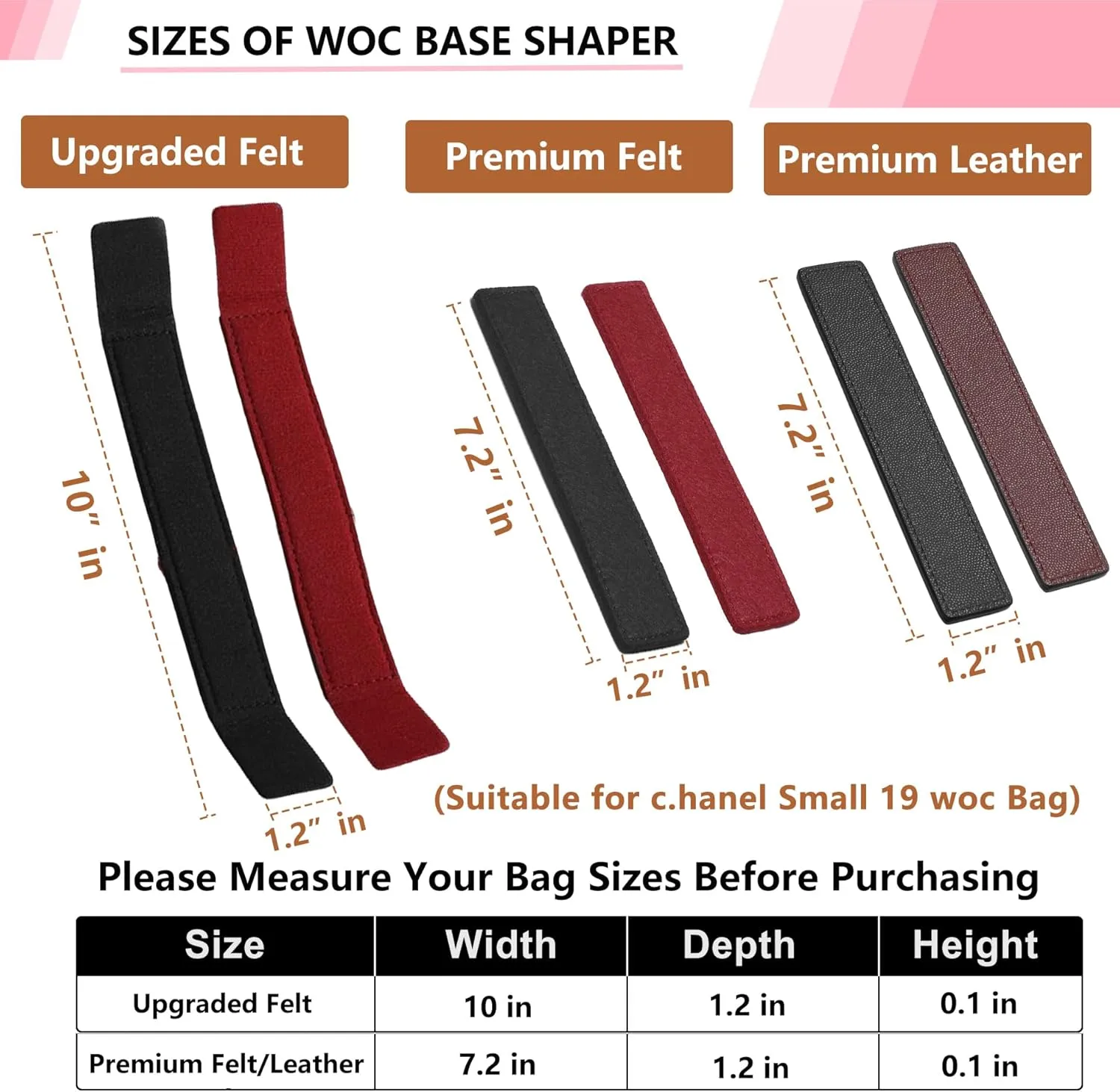 Base Shaper for WOC Handbag Small, C hanel WOC Base Shaper with Wings,Saver and Insert for Wallet on Chain Bag, Ultimate Protection and Support (Wine 10" x 1.2")