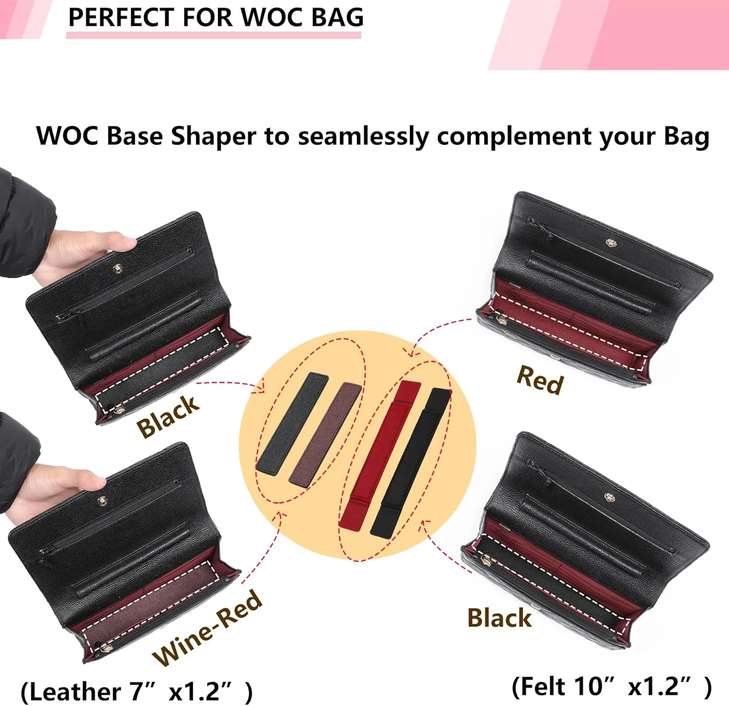 Base Shaper for WOC Handbag Small, C hanel WOC Base Shaper with Wings,Saver and Insert for Wallet on Chain Bag, Ultimate Protection and Support (Wine 10" x 1.2")