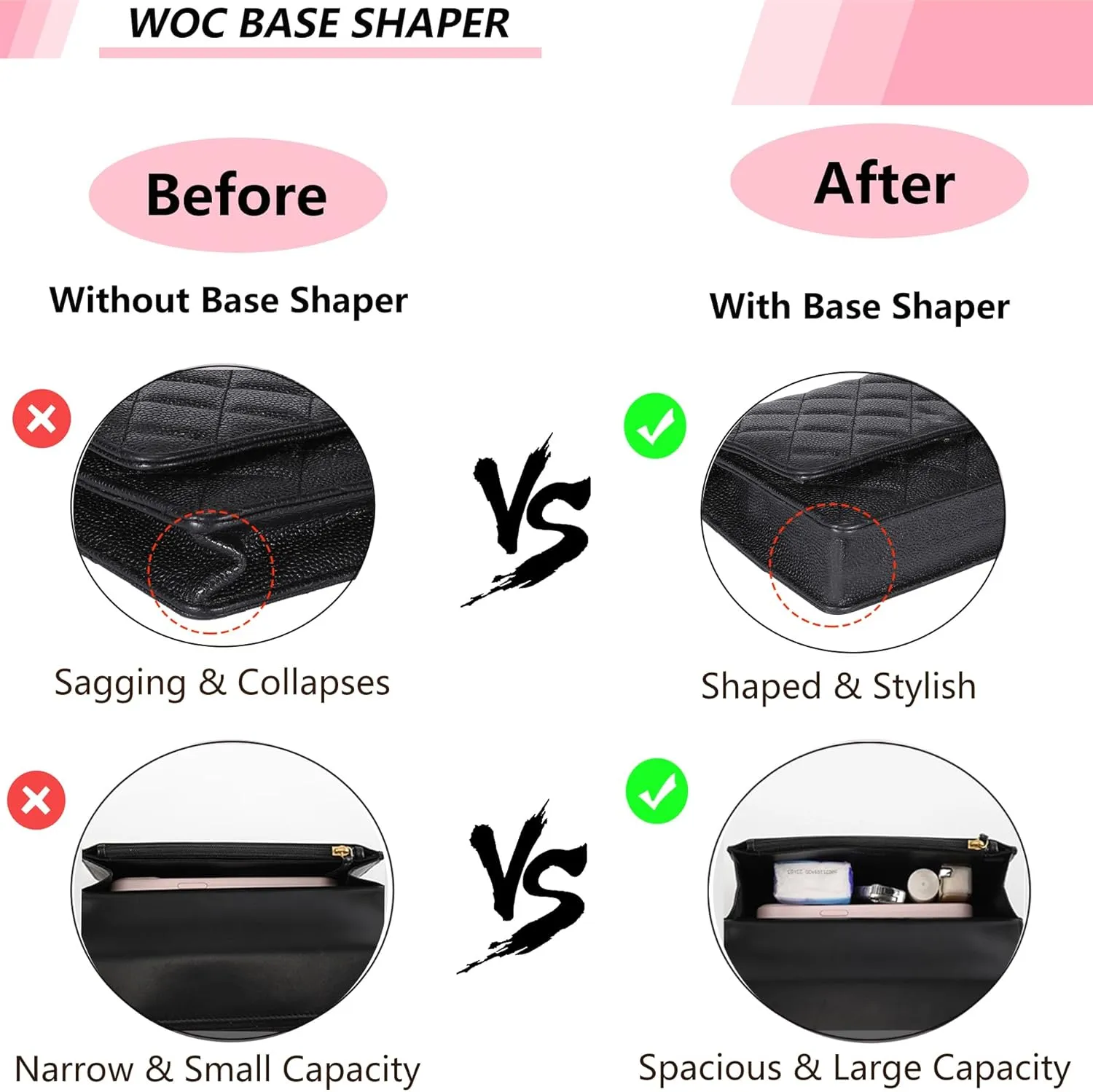 Base Shaper for WOC Handbag Small, C hanel WOC Base Shaper with Wings,Saver and Insert for Wallet on Chain Bag, Ultimate Protection and Support (Wine 10" x 1.2")