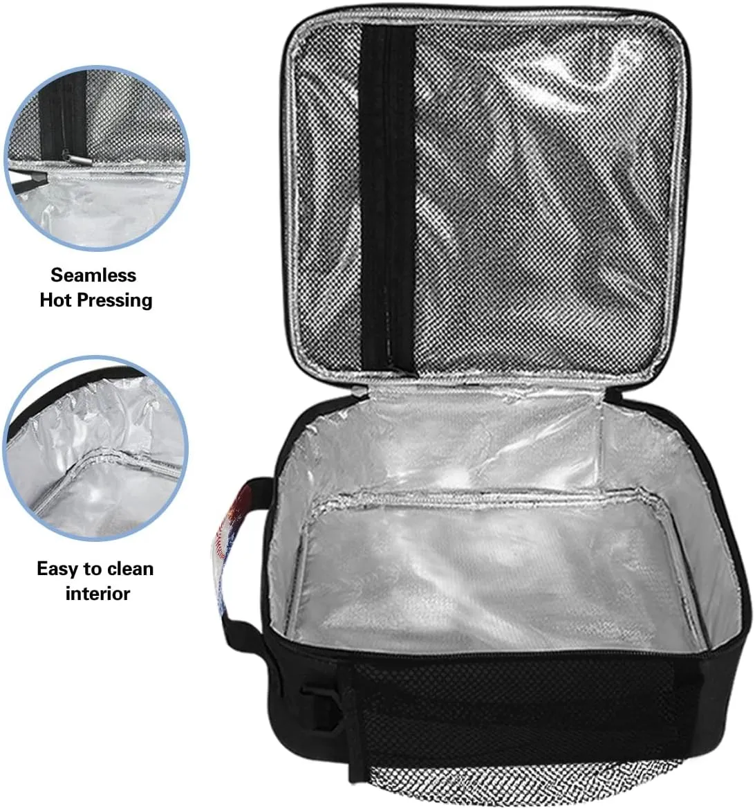 Baseball Ice Fire Lunch Bag with Adjustable Shoulder Strap Outdoor Sports Insulated Lunch Bags Box Cooler Thermal Reusable Lunch Tote bag for Women Men