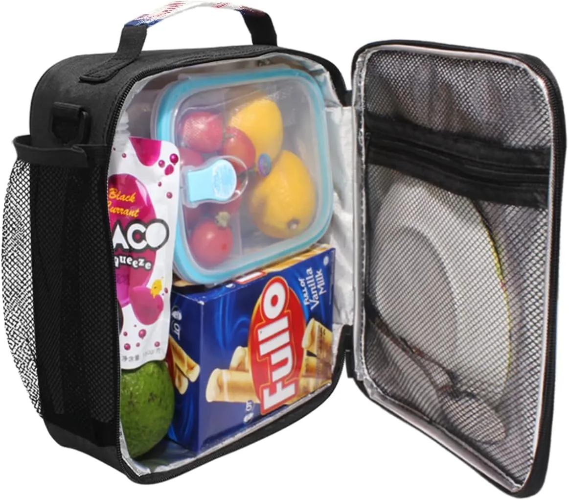 Baseball Ice Fire Lunch Bag with Adjustable Shoulder Strap Outdoor Sports Insulated Lunch Bags Box Cooler Thermal Reusable Lunch Tote bag for Women Men