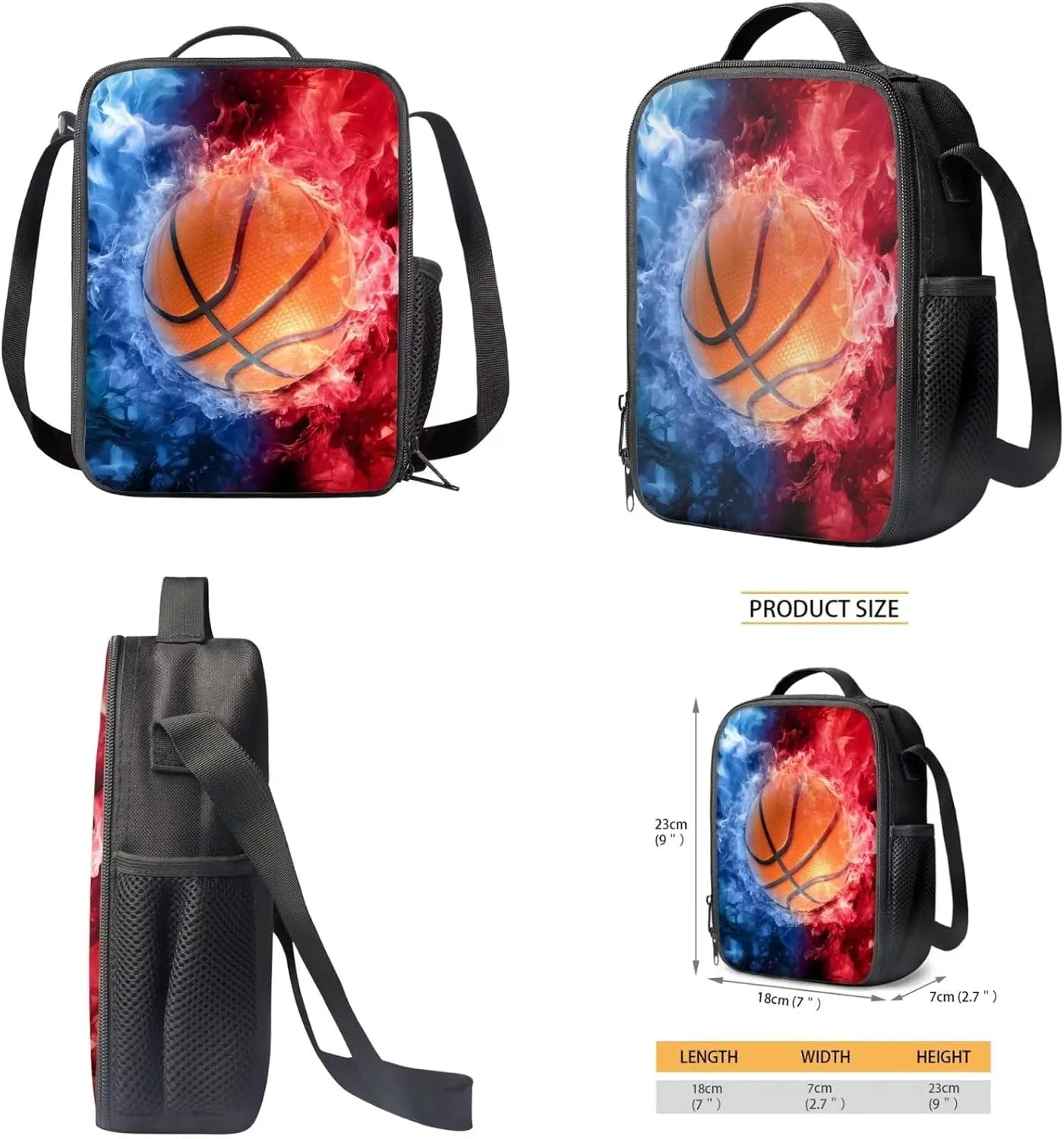 Basketball Backpack for Kids Boys Preschool Elementary School Bookbag Print Cool Children Kids School Bag with Small Lunch Box Pencil Bag 3 Pcs Child Student Backpack Set