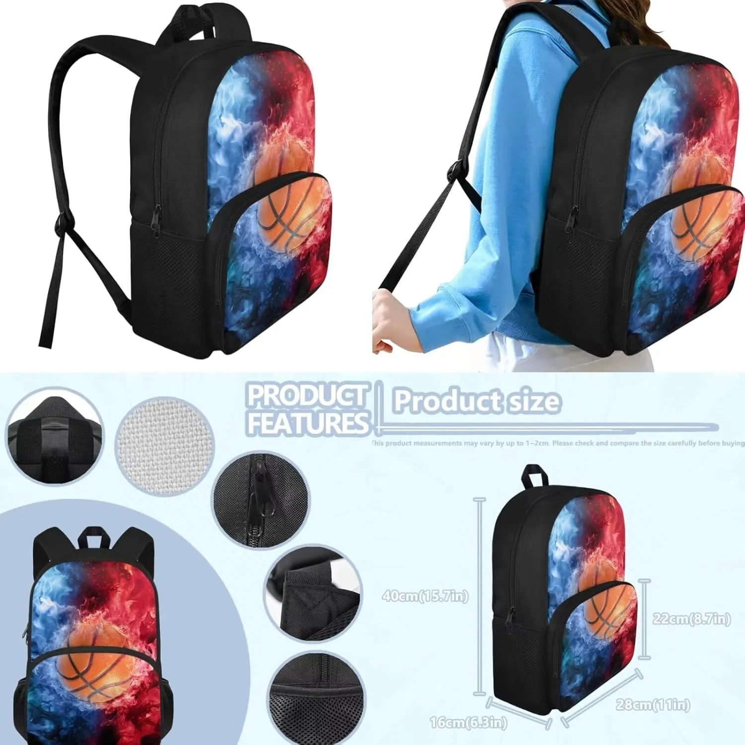 Basketball Backpack for Kids Boys Preschool Elementary School Bookbag Print Cool Children Kids School Bag with Small Lunch Box Pencil Bag 3 Pcs Child Student Backpack Set