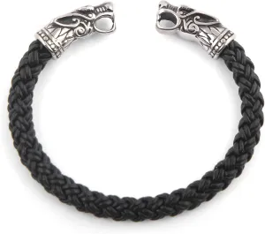 BAVIPOWER Handcrafted Fenrir Wolf Head Torc Bangle Bracelet Flexible Genuine Leather Stainless Steel Norse Scandinavian Bracelet Authentic Viking Men Bracelet