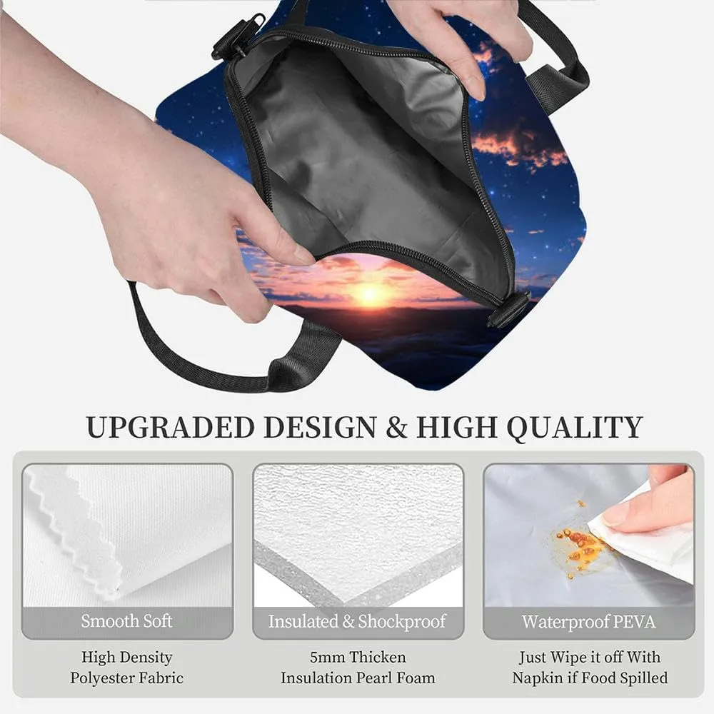 Beautiful dark blue sky milky way and stars at sunset panorama Insulated Adult Lunch Bag with Shoulder Strap for Women Lightweight Reusable Portable Freezable Lunch Tote Bag for Work Picnic