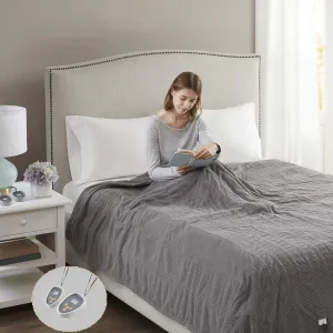 Beautyrest Electric Blanket Luxurious Micro Fleece Ultra Soft Ribbed Textured, Cozy and Snuggly Cover for Cold Weather, Fast Heating, Auto Shut Off, 20 Level Heat Setting Controller, Full, Grey
