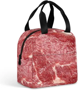 Beef Meat Cute Lunch Bags for Men And Women, Large Capacity Lunch Tote Bags with Adjustable Shoulder Straps, Reusable Insulated Lunch Boxes
