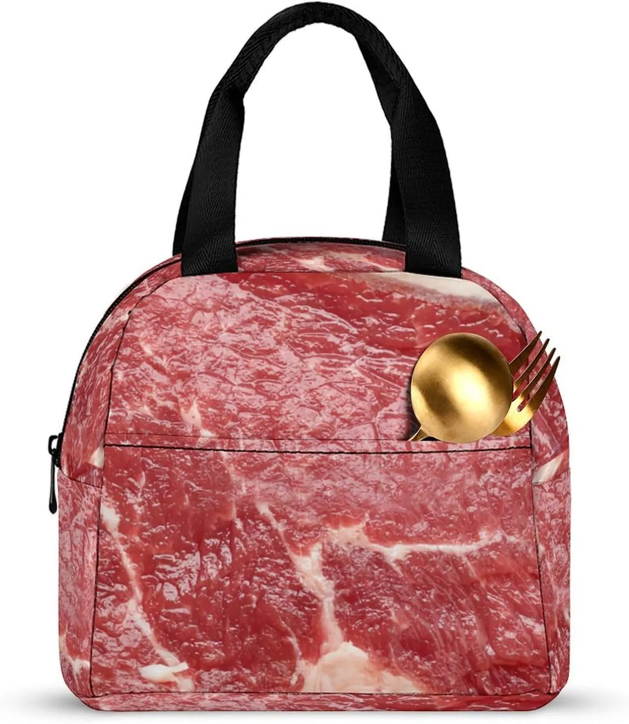 Beef Meat Cute Lunch Bags for Men And Women, Large Capacity Lunch Tote Bags with Adjustable Shoulder Straps, Reusable Insulated Lunch Boxes