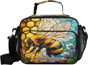Bees Collecting Nectar Kids' Lunch Bags for Boys Girls School Reusable Lunch Bags Kid's Lunch Box Bags Tote Bag Container for Women Men Work Picnic