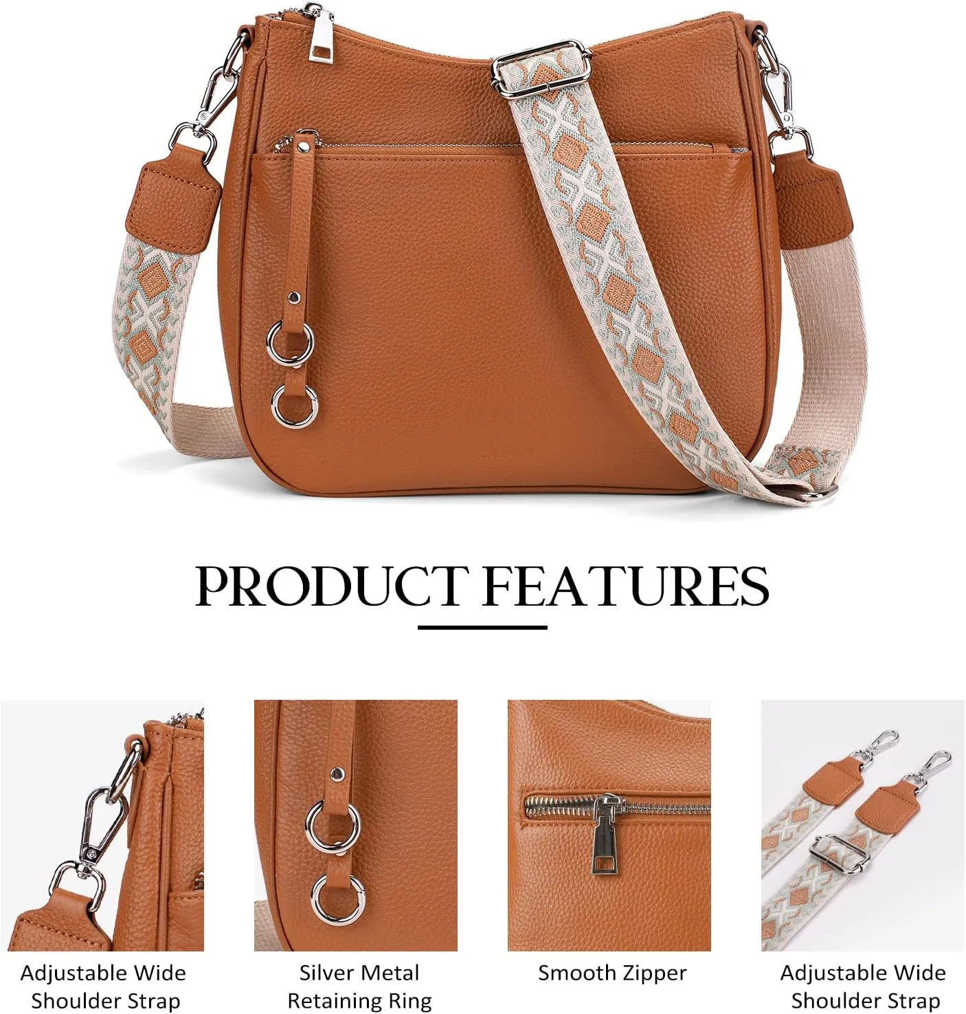 befen Genuine Leather Crossbody Bags for Women Travel Hobo Bags for Women with Adjustable Shoulder Guitar Strap