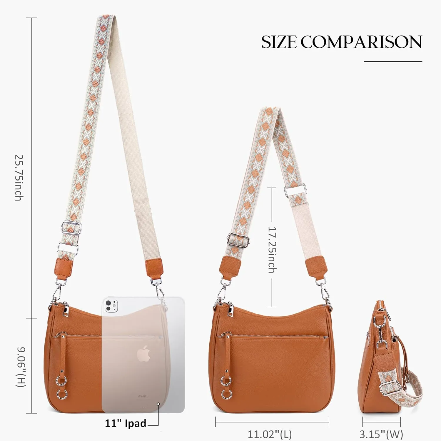 befen Genuine Leather Crossbody Bags for Women Travel Hobo Bags for Women with Adjustable Shoulder Guitar Strap