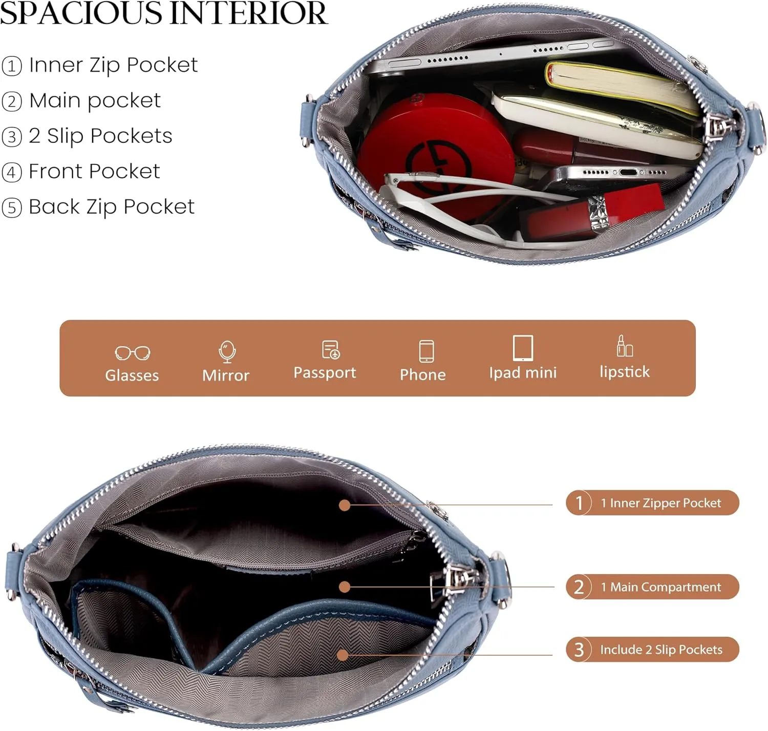 befen Genuine Leather Crossbody Bags for Women Travel Hobo Bags for Women with Adjustable Shoulder Guitar Strap