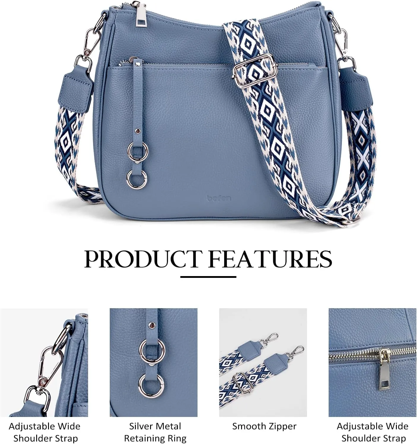 befen Genuine Leather Crossbody Bags for Women Travel Hobo Bags for Women with Adjustable Shoulder Guitar Strap