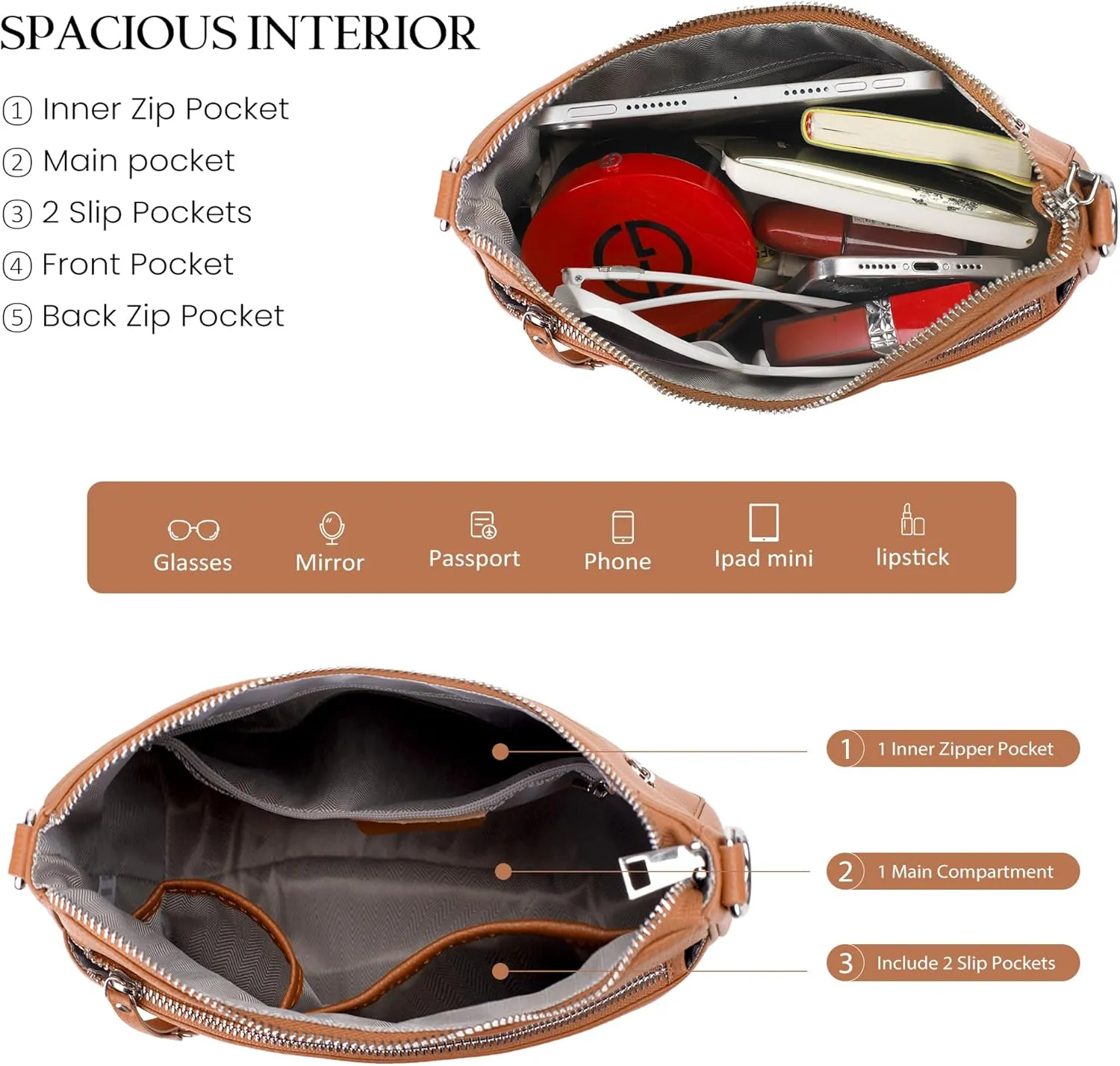 befen Genuine Leather Crossbody Bags for Women Travel Hobo Bags for Women with Adjustable Shoulder Guitar Strap