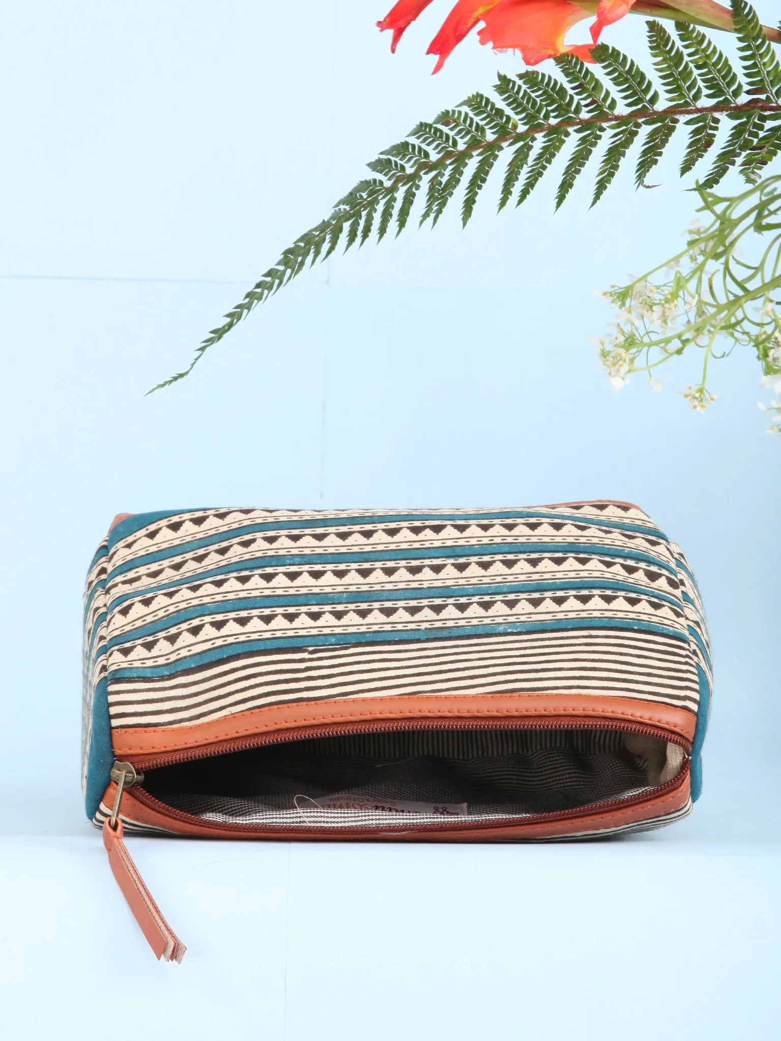 Beige Black Hand Block Printed Utility Bag - B1607