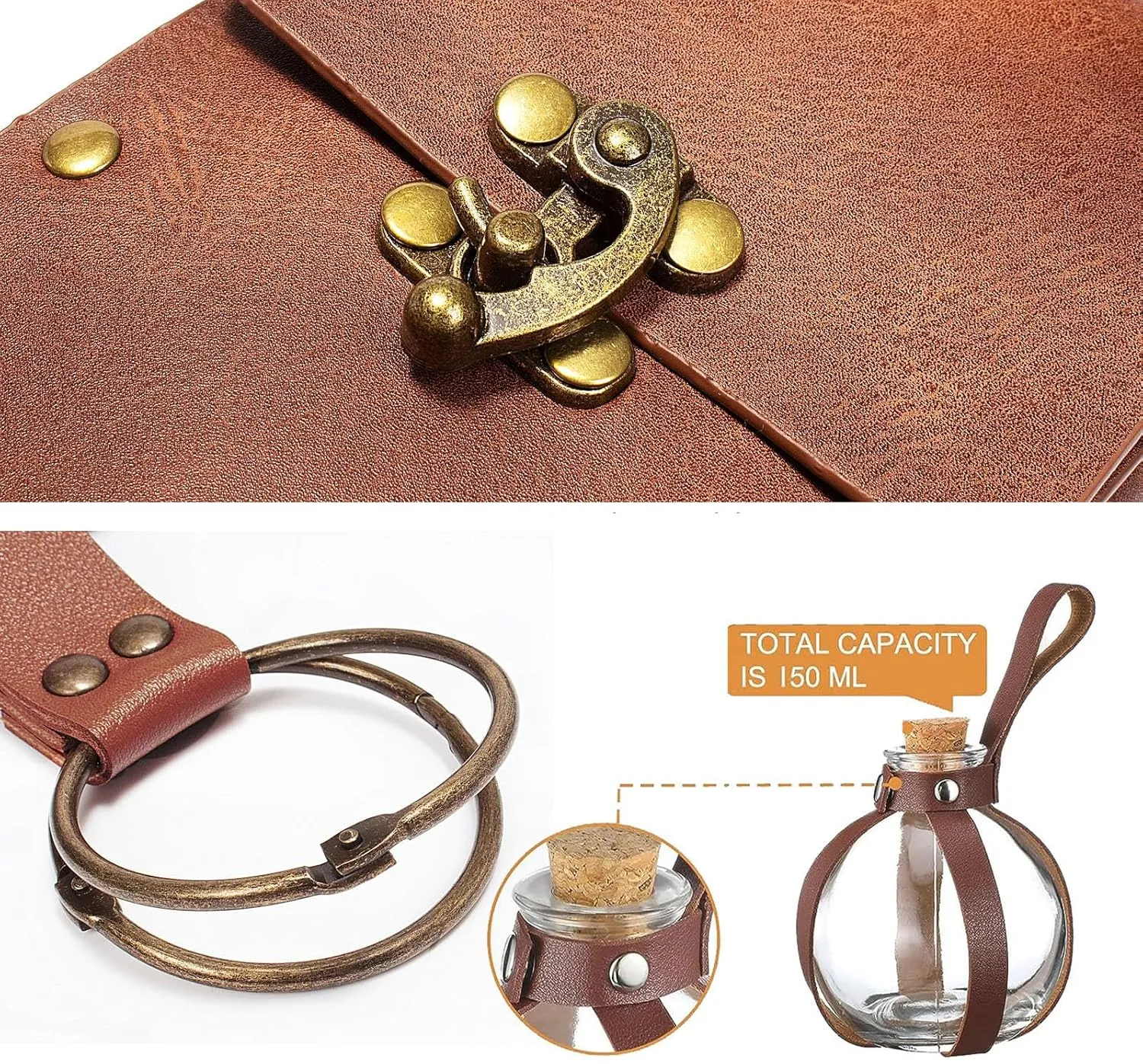 Belt Pouch Waist Bag Fanny Pack Steampunk Phone Holder Medieval Bag Leather Belt Renaissance Cosplay Costume Accessories (3Bottle-Brown)