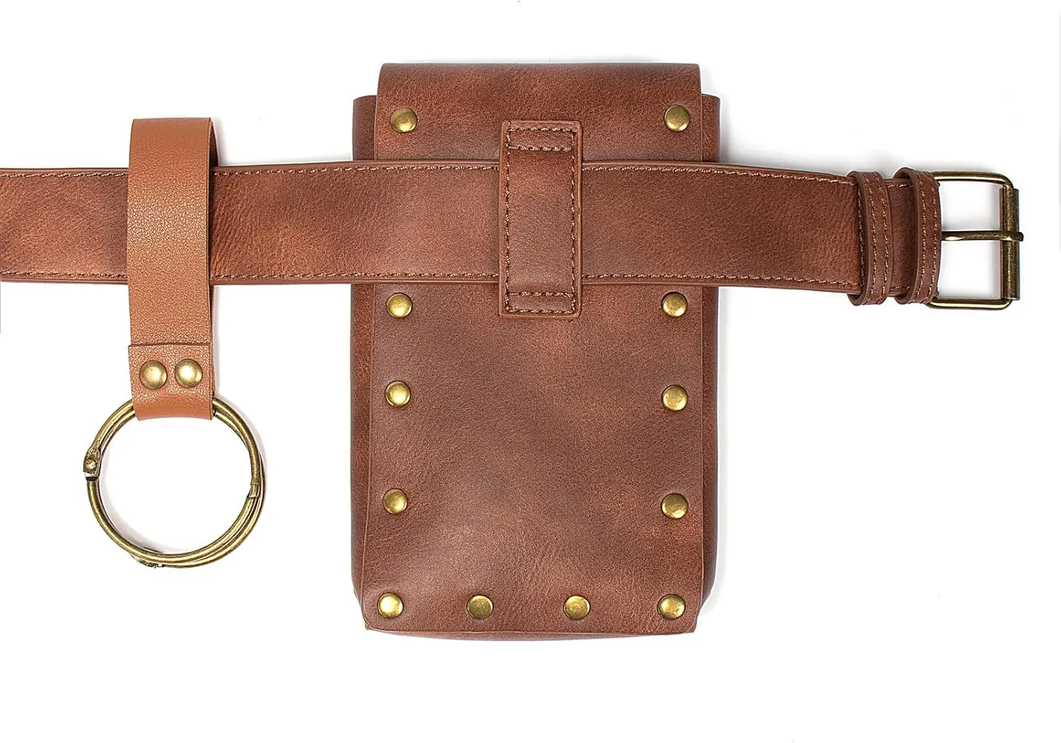 Belt Pouch Waist Bag Fanny Pack Steampunk Phone Holder Medieval Bag Leather Belt Renaissance Cosplay Costume Accessories (3Bottle-Brown)