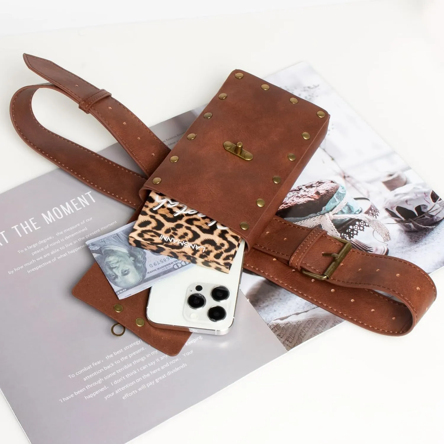 Belt Pouch Waist Bag Fanny Pack Steampunk Phone Holder Medieval Bag Leather Belt Renaissance Cosplay Costume Accessories (3Bottle-New/Brown)