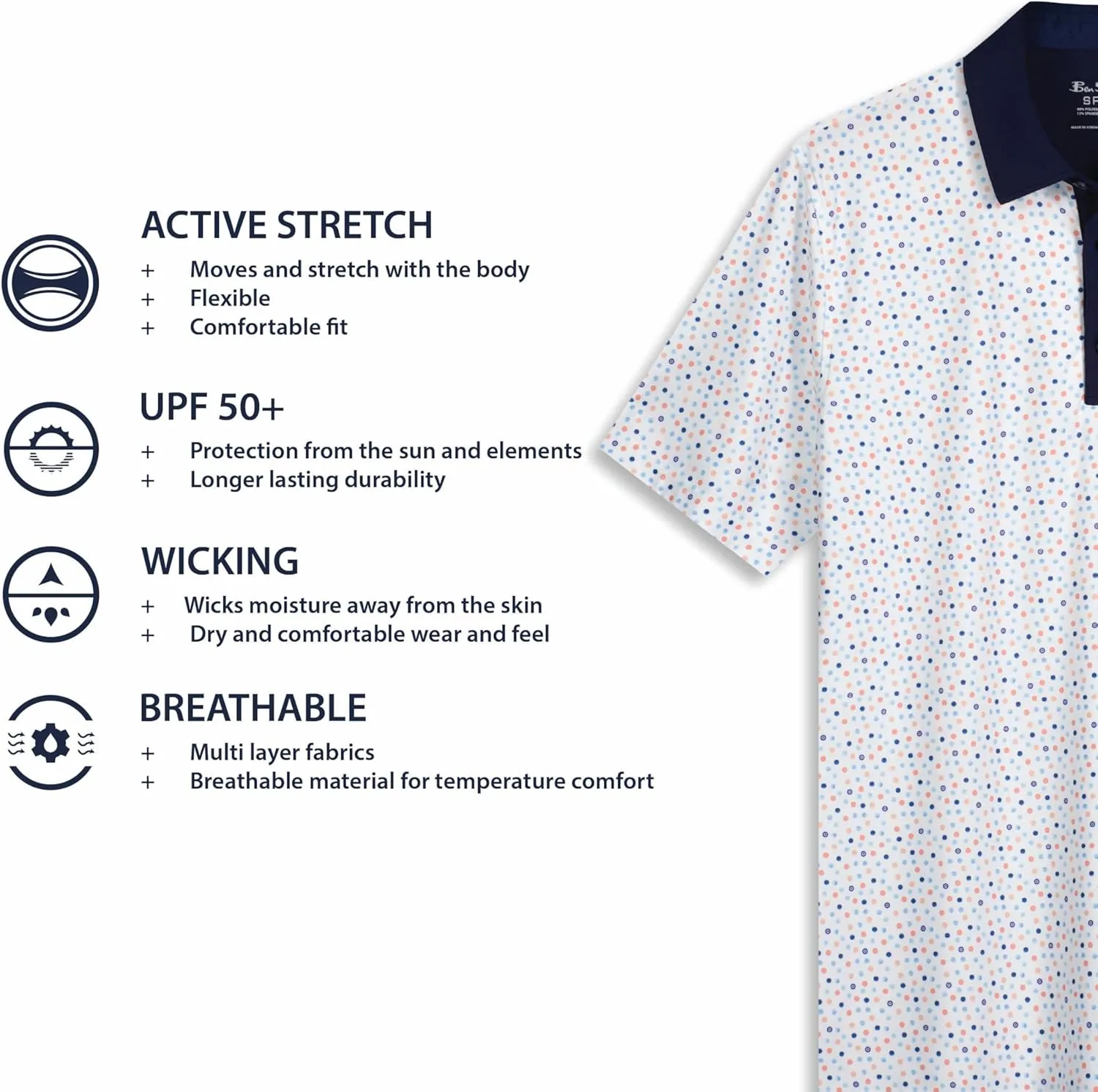 Ben Sherman Men's Performance Luxury Golf Polo Shirt– Stretch & Buttery Soft Fabric, Athletic Fit