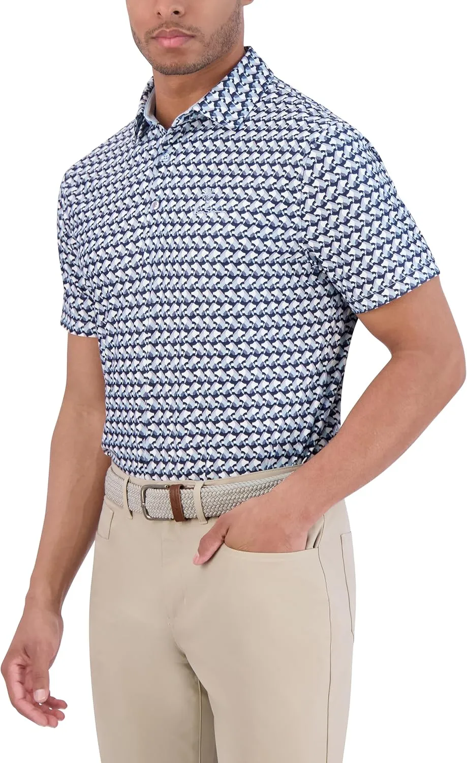 Ben Sherman Men's Short Sleeve Printed Tech Sports Fit Polo Top