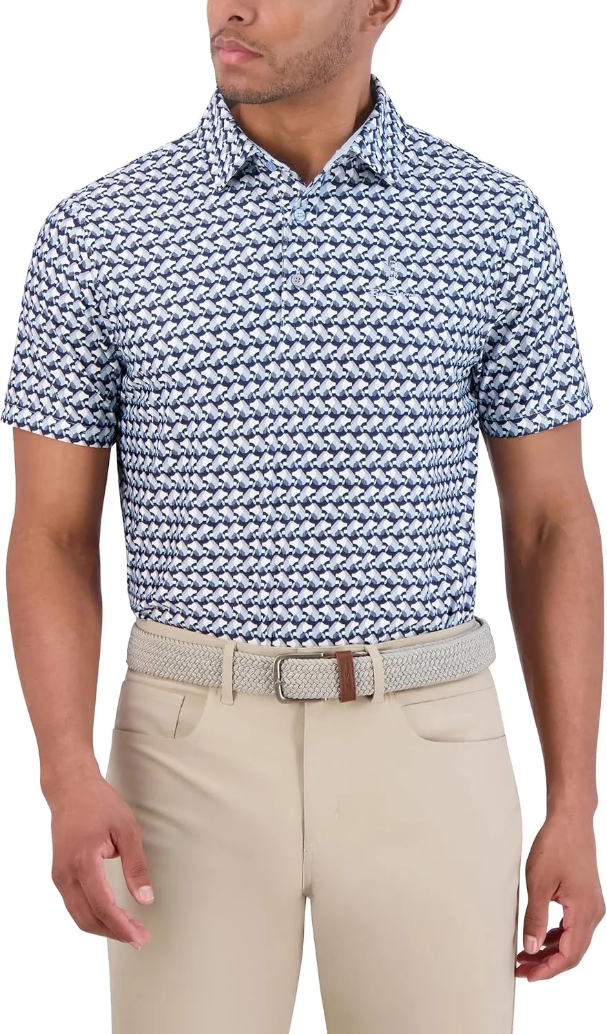 Ben Sherman Men's Short Sleeve Printed Tech Sports Fit Polo Top