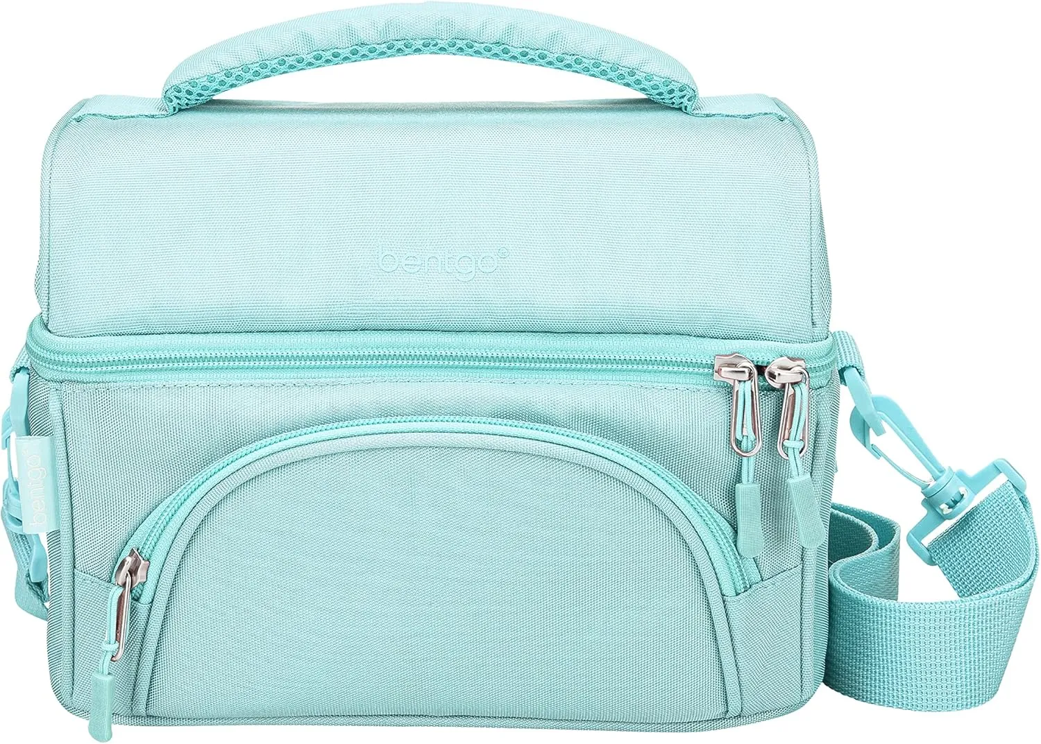 Bentgo Deluxe Lunch Bag - Durable and Insulated Lunch Tote with Zippered Outer Pocket, Internal Mesh Pocket, Padded & Adjustable Straps, & 2-Way Zippers - Fits Most Lunch Boxes (Coastal Aqua)