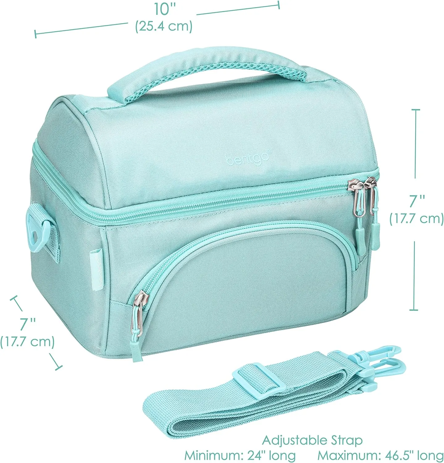 Bentgo Deluxe Lunch Bag - Durable and Insulated Lunch Tote with Zippered Outer Pocket, Internal Mesh Pocket, Padded & Adjustable Straps, & 2-Way Zippers - Fits Most Lunch Boxes (Coastal Aqua)